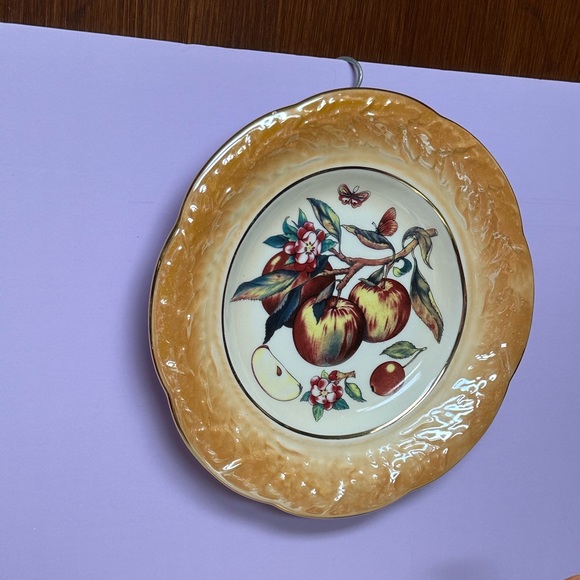 Vintage Plate peach lustreware gold trim with apples - Picture 12 of 12